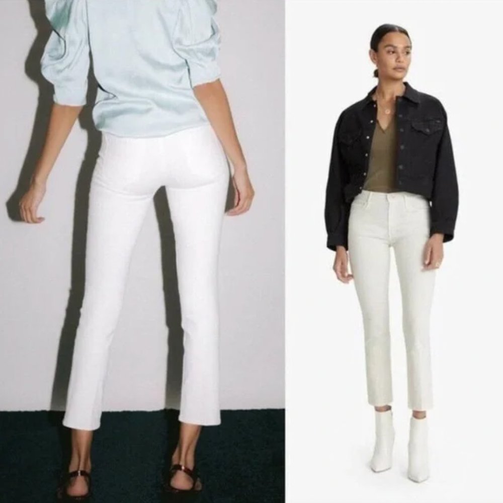 MOTHER Mid Rise Dazzler Ankle White Jeans